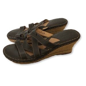 Born Brown Leather Strappy Wedge Sandals Women Size 10